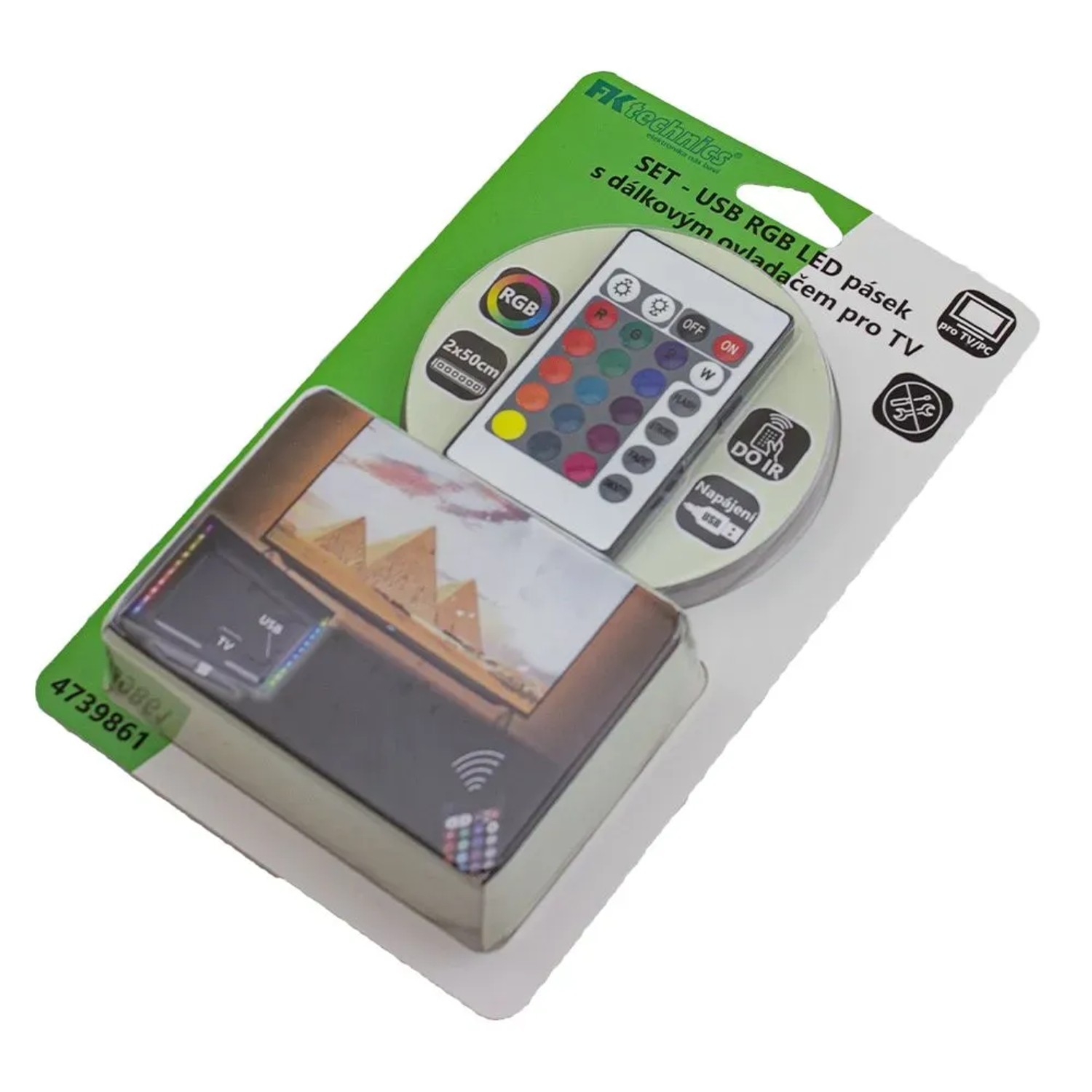 E-shop FK technics USB RGB LED pásik TV/PC s diaľkovým IR ovládačom, 80 lm, 2 x 50cm