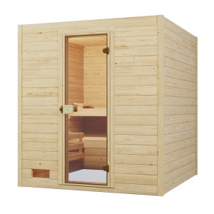 Weka Valida 3 masívna drevená sauna s presklenými dverami a 7,5 kW kachľami.