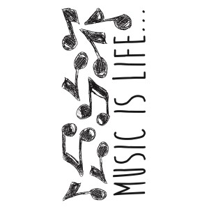 t.b.t. Samolepka na stenu s notami a nápisom "Music is Life".