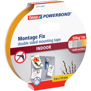Tesa Powerbond Montážna páska Indoor, 5 m x 19 mm, pre obklady, omietky, drevo a plasty.