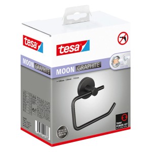 Držiak toaletného papiera Tesa Moon Graphite v krabici, príslušenstvo k WC sedadlám.