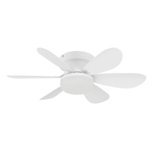 Biely LED stropný ventilátor Eglo Clovelly, Ø 52 cm, s piatimi lopatkami. Ideálny do malých izieb.