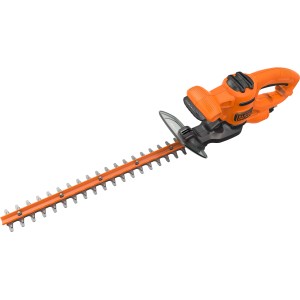 Elektrické nožnice na živý plot Black+Decker BEHT201, 45 cm lišta, oranžovo-čierne.