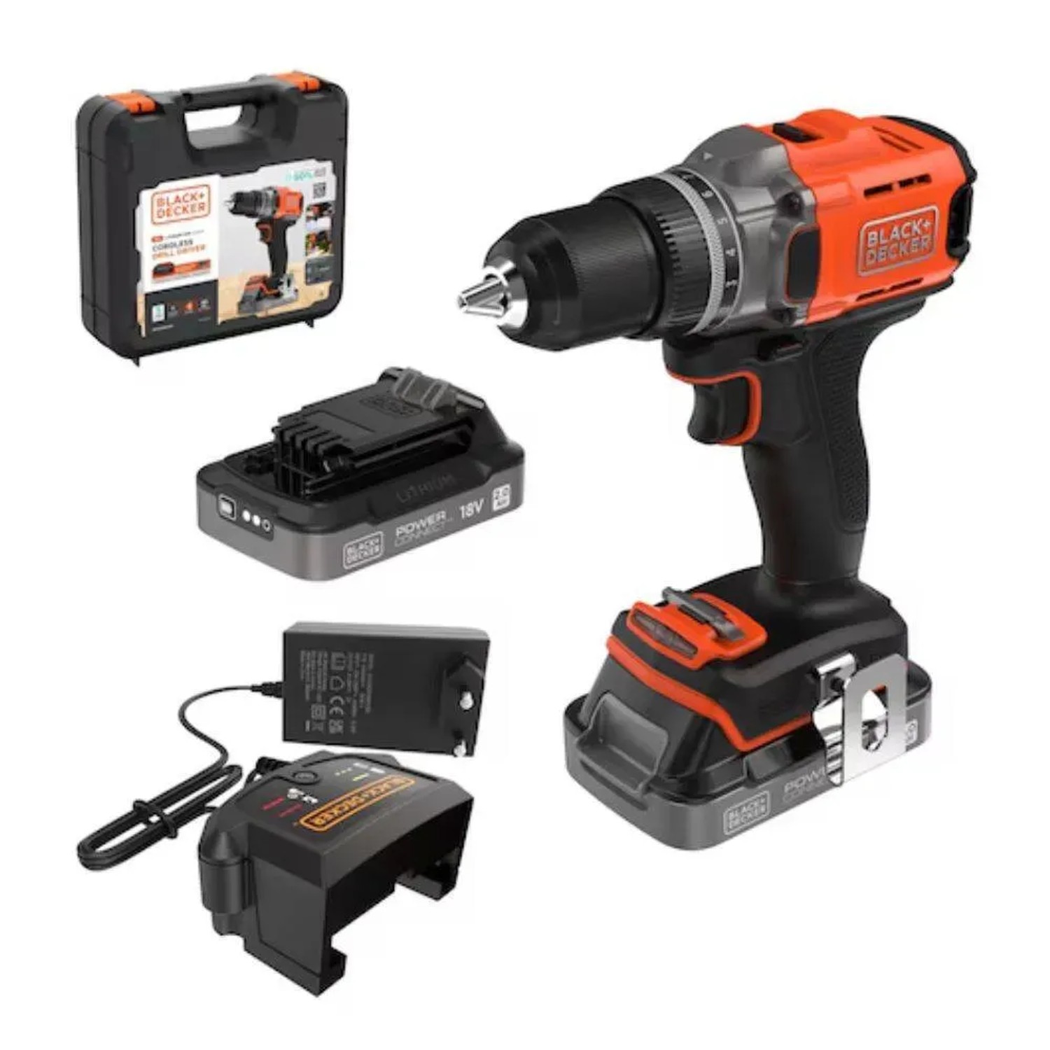 E-shop Black+Decker Aku skrutkovač BCD382D2XK-QW, 18 V, súprava 2x Aku