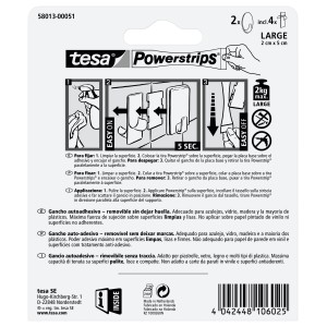 Tesa Powerstrips lepiace háčiky, veľká veľkosť, 2 kusy, pre jednoduchú montáž bez vŕtania.