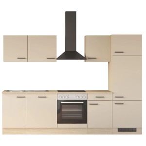 Moderná kuchynská linka Flex-Well Creso kašmír mat/dub Provence. S rúrou, varnou doskou, drezom a digestorom.