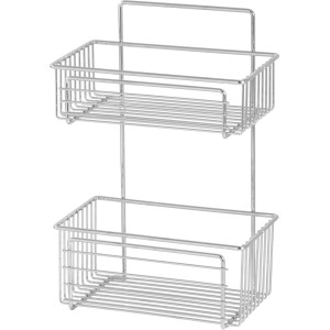 Chrómový drôtený kôš Fregate s 2 policami, 375x250x145 mm, na montáž na stenu v kúpeľni.