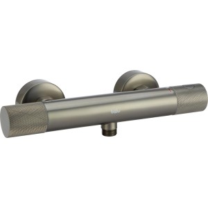 Moderná termostatická sprchová batéria baliv v gunmetal farbe. Valcový dizajn s funkciou Cool-Feel a vrúbkovanými ovládačmi.