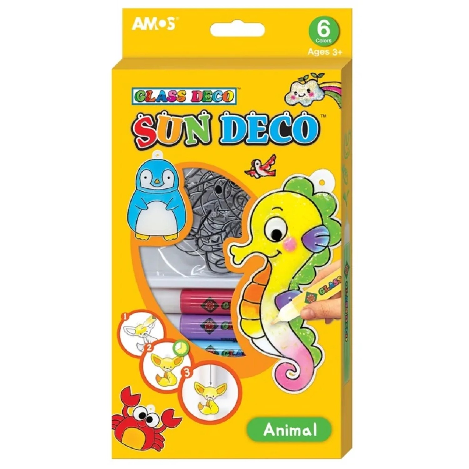 E-shop Amos Súprava farieb na sklo Zvieratká 6 x 10,5 ml + 6 sklíčok