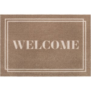 Rohožka Welcome, 40x60 cm, hnedá s bielym nápisom "WELCOME" a rámom.