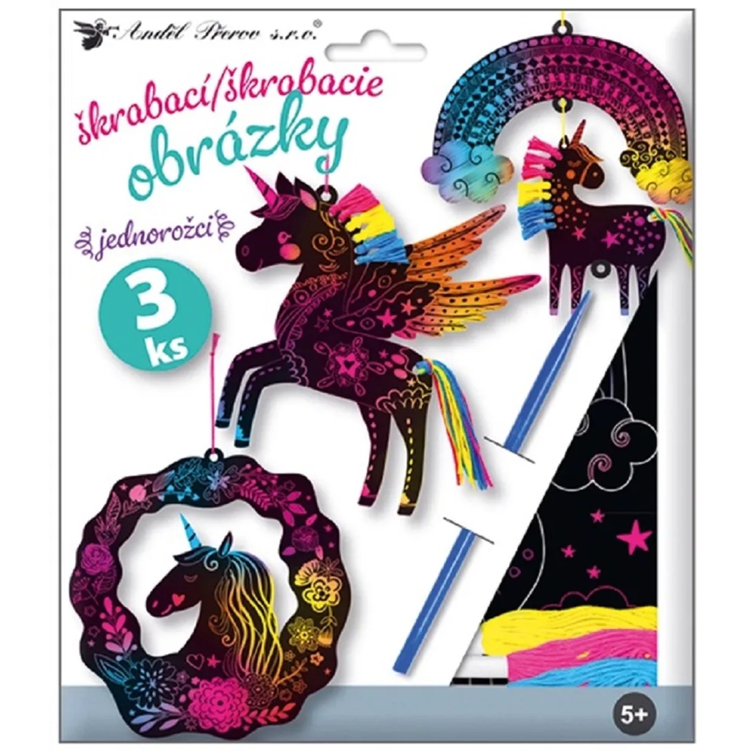 E-shop Anděl Přerov Súprava škrabacích obrázkov s prísluš., Jednorožci, 19 x 22 cm