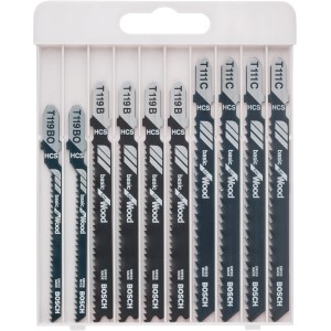 Sada pílových listov Bosch Pro, 10 ks, T-stopka, na drevo, rôzne typy (T119 BO, T119 B, T111 C).