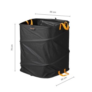 Čierny záhradný vak na odpad t.b.t. s držadlami, výška 70 cm a šírka 59 cm.