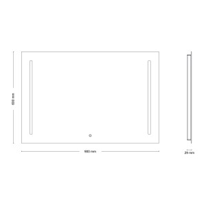 Nákres LED zrkadla Sirius III (90x60 cm) s rozmermi.