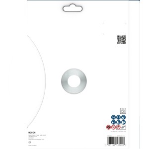 Bosch diamantový rezný kotúč na keramiku Ø 230 mm v bielom kartónovom obale. Strieborný kotúč, príslušenstvo pre uhlovú brúsku.