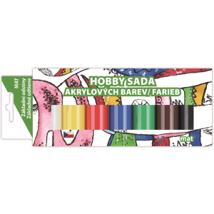 Sada hobby farieb s rôznymi farbami pre kreatívne projekty.