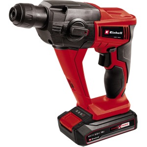 Akumulátorové vŕtacie kladivo Einhell TE-HD 18 Li s 2,5 Ah akumulátorom, červeno-čierne, na vŕtanie a príklepové vŕtanie.