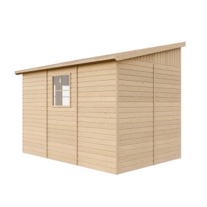 Drevený záhradný domček Timbela M339, 6 m², bez bočnej steny a podlahy, s oknom.