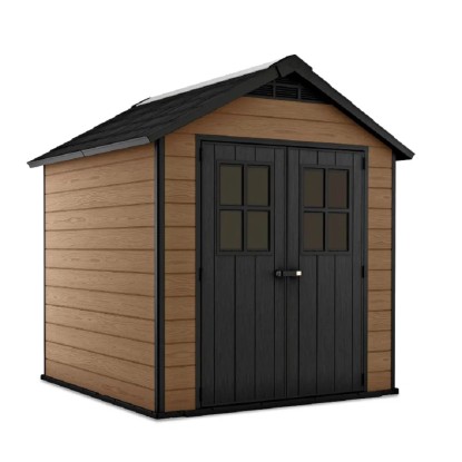 Keter Plastový záhradný domček Newton 757, mahagón/antracit, 228 x 223,5 x 252cm