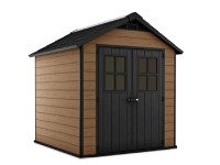 Keter Plastový záhradný domček Newton 757, mahagón/antracit, 228 x 223,5 x 252cm