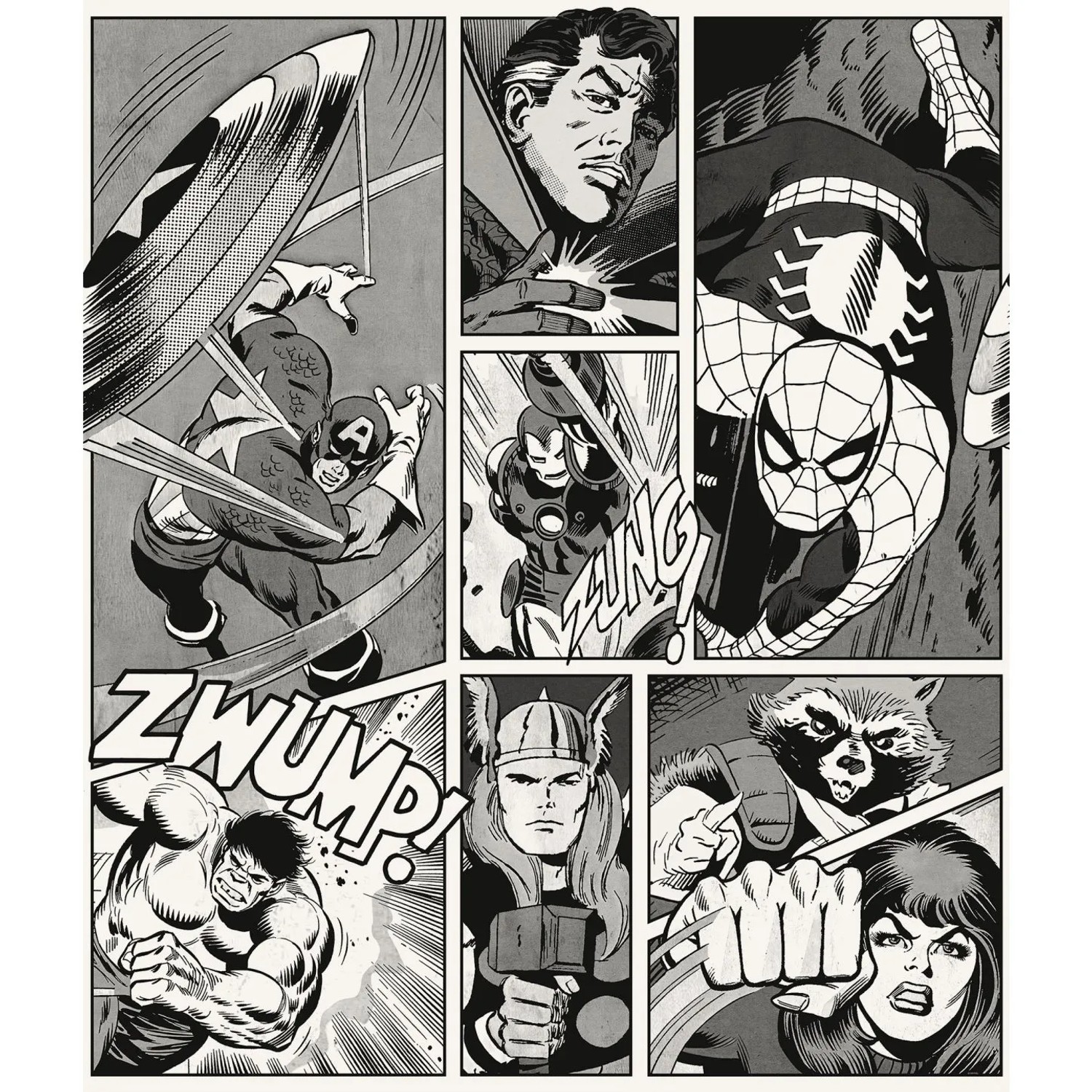 E-shop Komar Vinylová fototapeta Marvel Classic Comic Panel Monochrome 212 x 250 cm