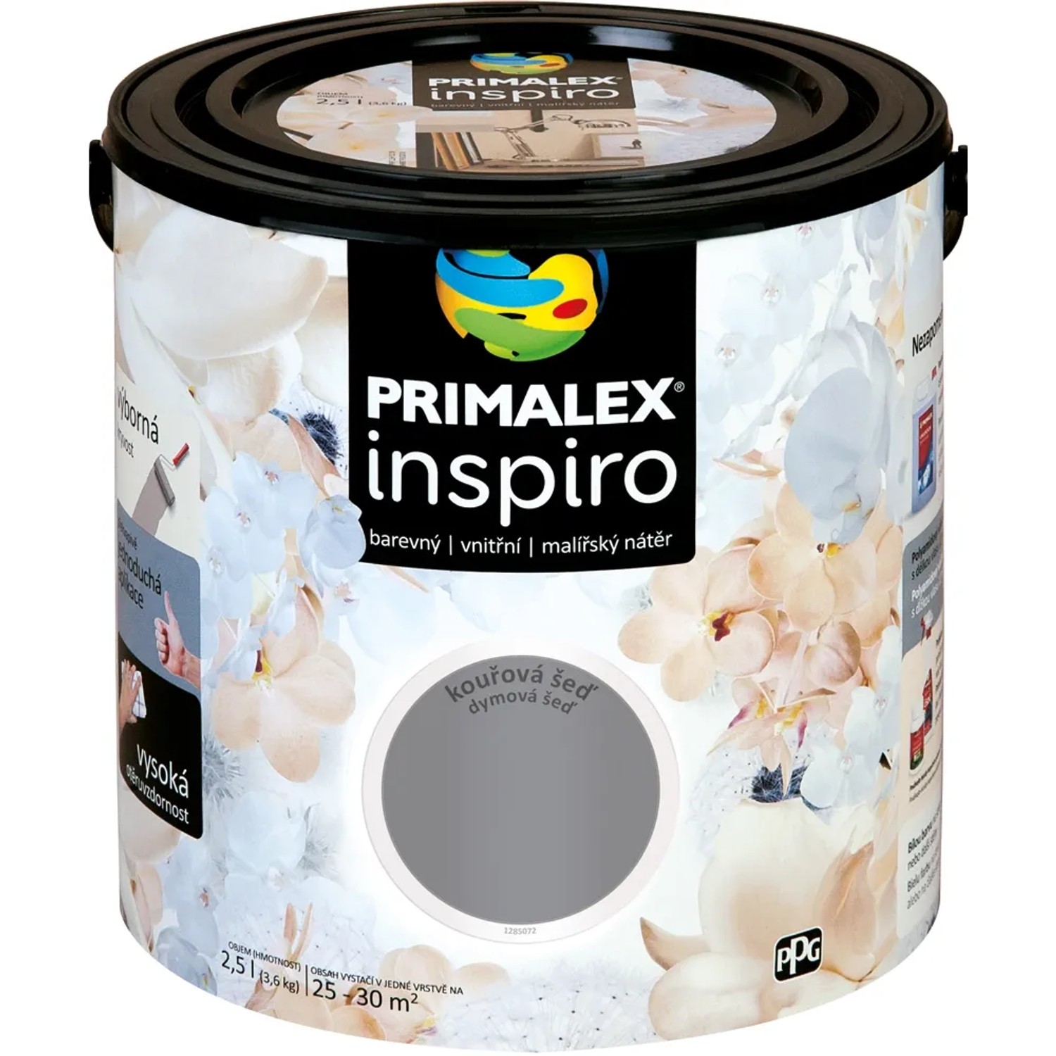 E-shop PRIMALEX Farebný vnútorný maliarsky náter Inspiro dymová sivá 2,5 l