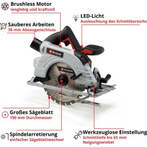 Einhell Power X-Change TP-CS 18/190 Li BL Solo akumulátorová ručná okružná píla: Akumulátorová píla s veľkým kotúčom a bezkefovým motorom.