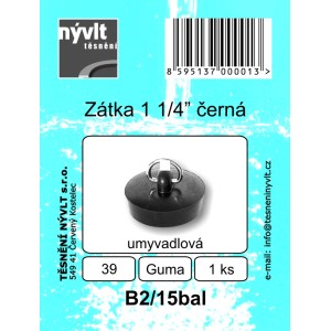 Čierna gumová zátka do umývadla t.b.t. 1 1/4 palca.