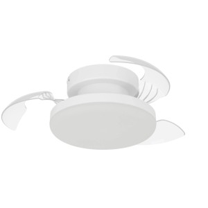 Biely LED stropný ventilátor Eglo Hovley, Ø 41 cm, s tromi lopatkami a integrovaným LED svetlom.