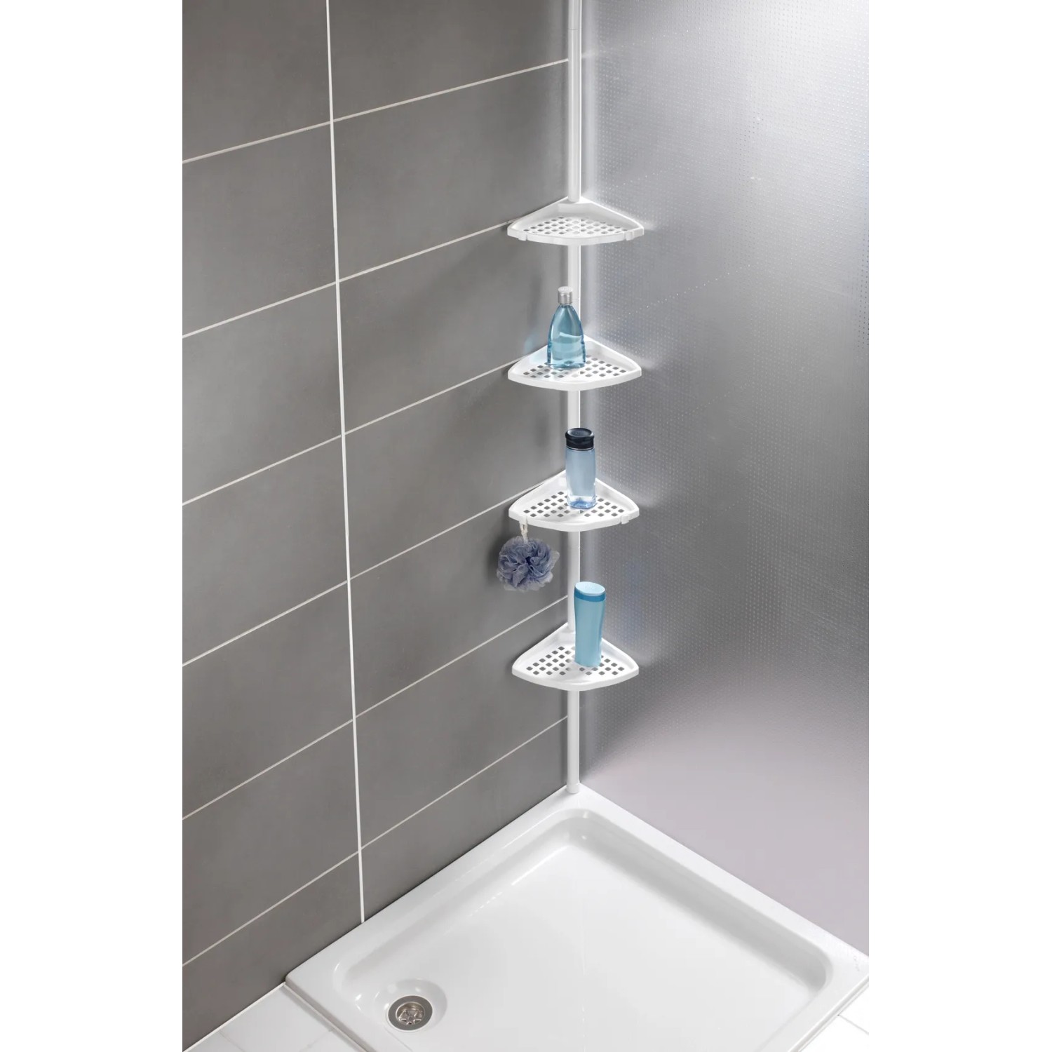 E-shop Wenko Teleskopický regál do sprchy Opal oceľ, biela, 19,5 x 85-250 x 26 cm