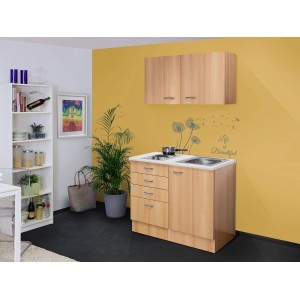 Flex-Well Nano Mini kuchynka 100 cm v prevedení buk s varnou doskou a drezom.
