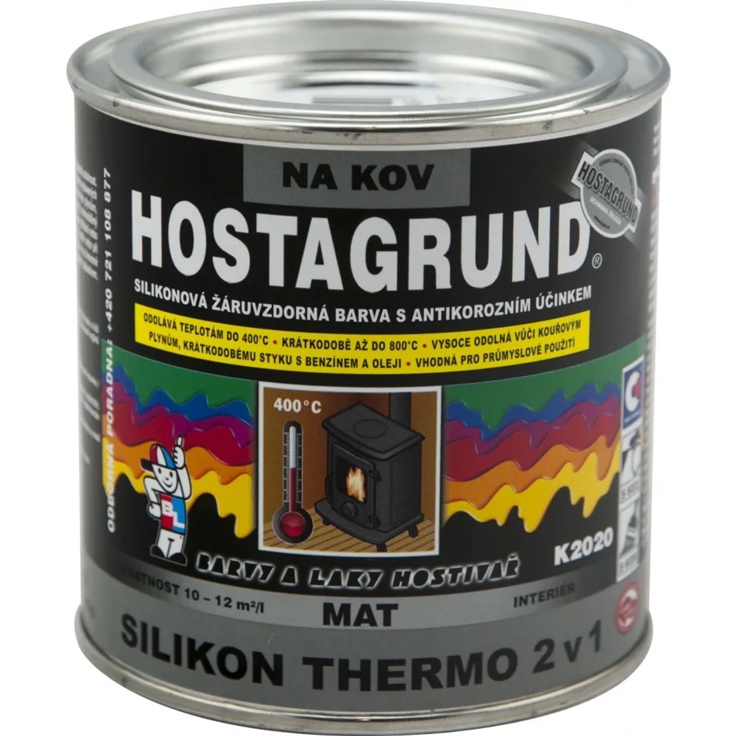 E-shop Hostagrund Silikónová farba na kov do 400 °C K2020, čierna, 350 g