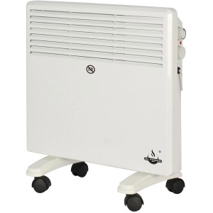 Mobilný, biely konvektorový ohrievač El Fuego s výkonom 1000 W a kolieskami.