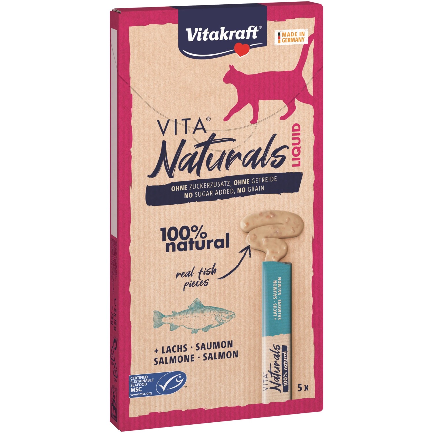 E-shop Vitakraft Krémová pochúťka pre mačky Vita Naturals Liquid losos 5 x 15 g