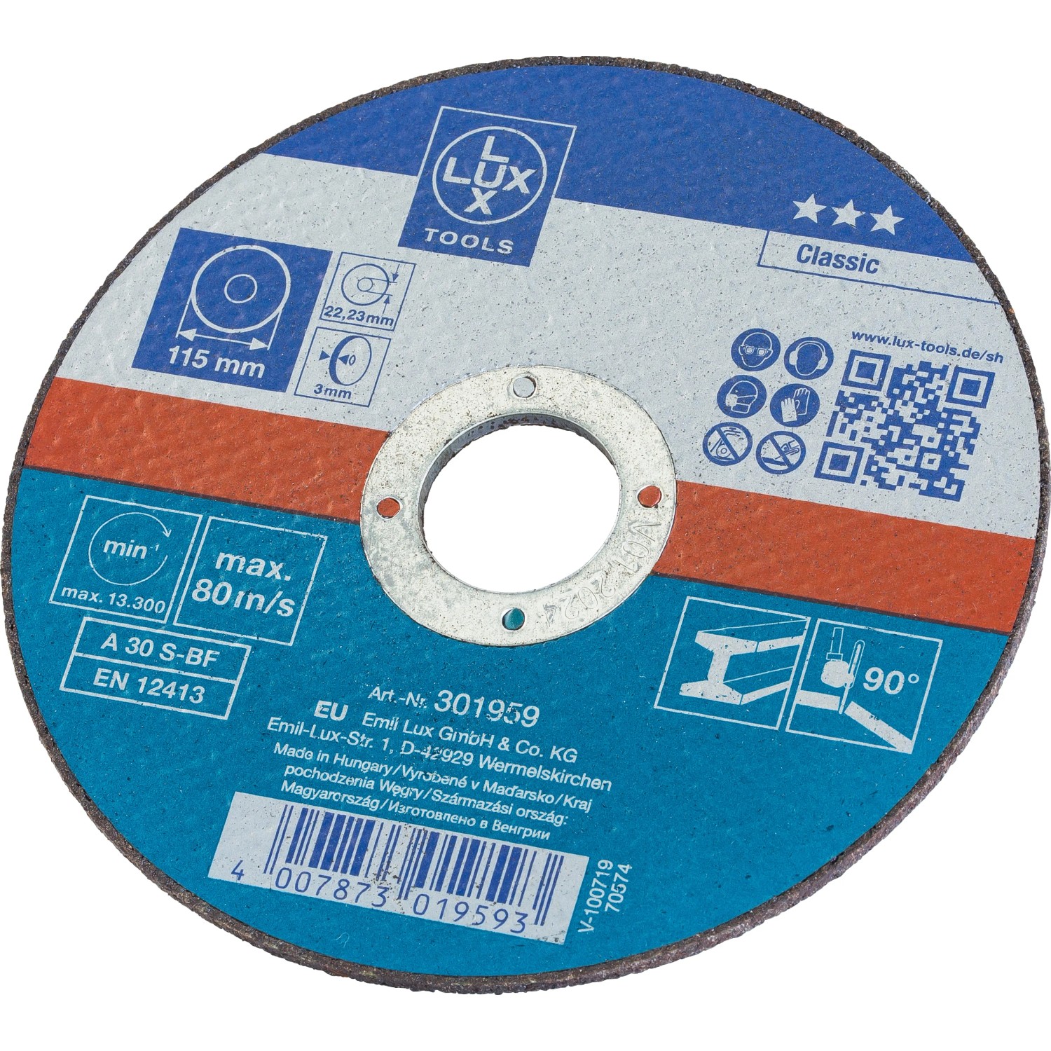 E-shop LUX-TOOLS Tkaninový brúsny kotúč Classic na kov Ø 115 mm hrúbka 3 mm