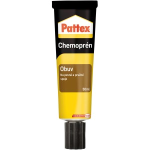 Pattex Chemoprén lepidlo na obuv, 50ml tuba, žltá/čierna. Lepidlo pre pevné a pružné spoje.