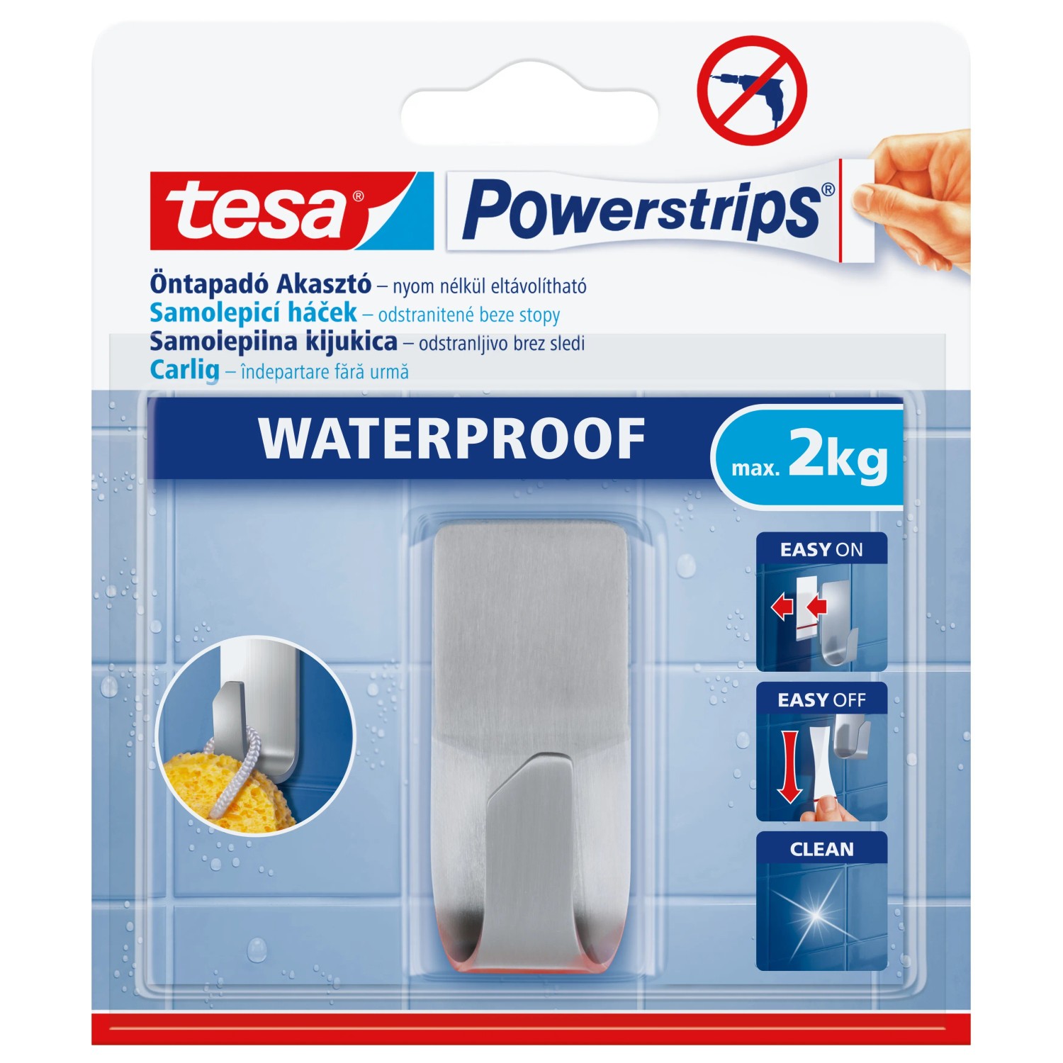 E-shop tesa Samolepiaci háčik Powerstrips Waterproof, nerezová oceľ, 2 kg