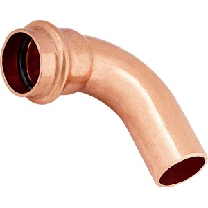 Medené lisovacie koleno, priemer 22 mm, uhol 90 stupňov pre inštalácie medených rúrok.