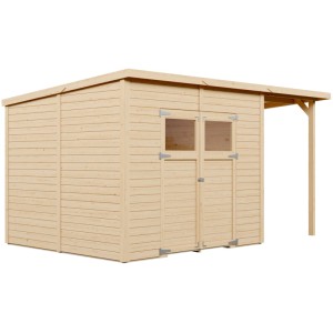 Záhradný domček Bertilo Amrum 4 Plus XL z dreva s prístreškom, 380x238cm