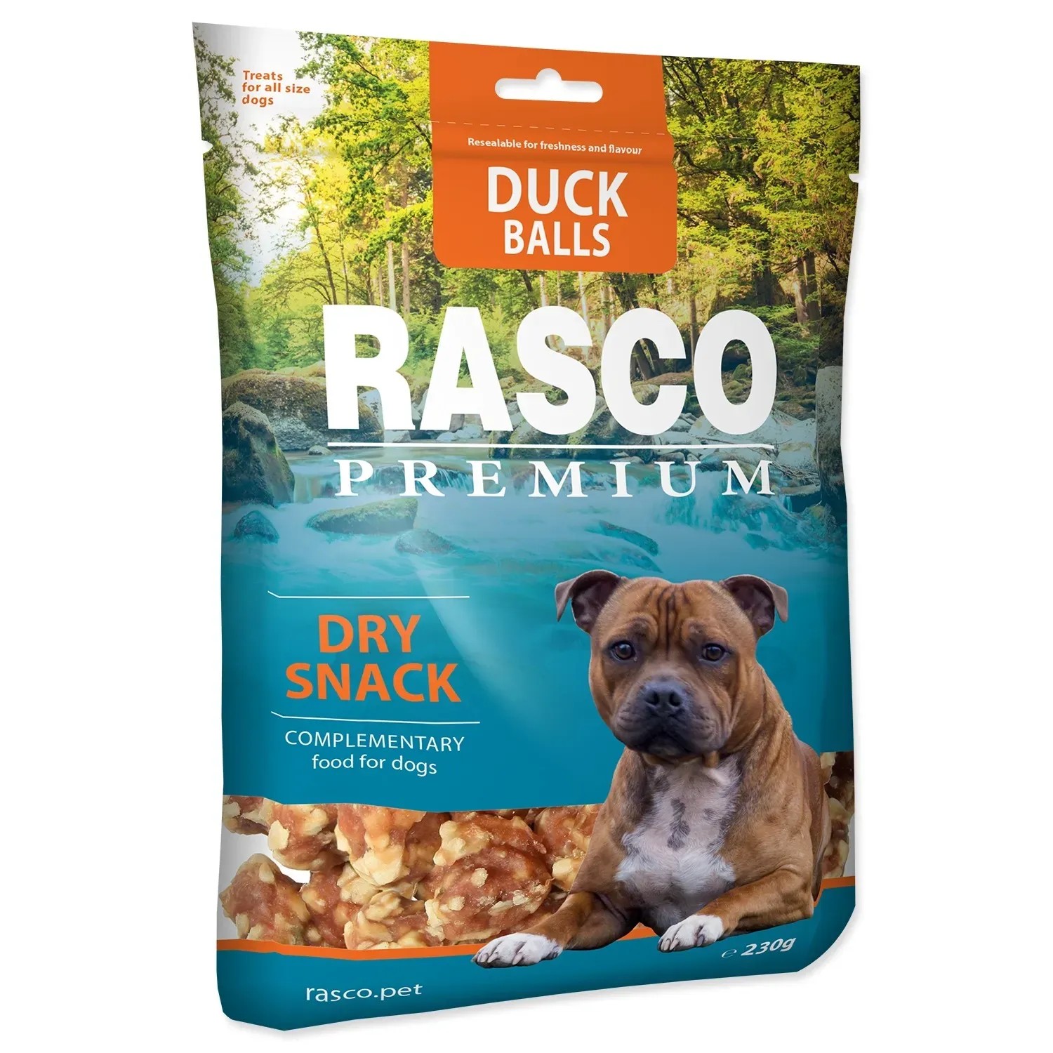 E-shop Rasco Premium Maškrta pre psov Guľa z kačacieho mäsa a byvoloviny 230 g