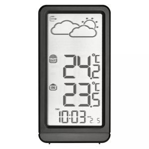 Digitálna meteostanica t.b.t. s ukazovateľom vnútornej a vonkajšej teploty.