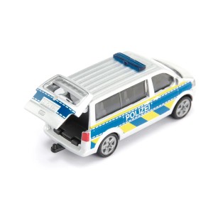 Hračka policajná dodávka s otvorenými zadnými dverami, detailný model pre deti.