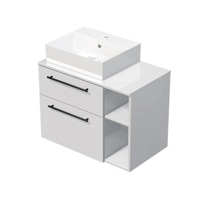 INTEDOOR Skriňa+umývadlo BEE, úchyt čierny, š.80cm, regál vpravo, biela 3D pruhy