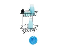 Wenko Rohová 2-poschodová nástenná polica Vacuum-Loc Bari čierna 22,5 x 29,5 x 1