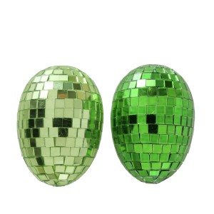 Dva zelené ozdobné prívesky Boltze Disco v tvare vajca, 7x5x5 cm, lesklé.