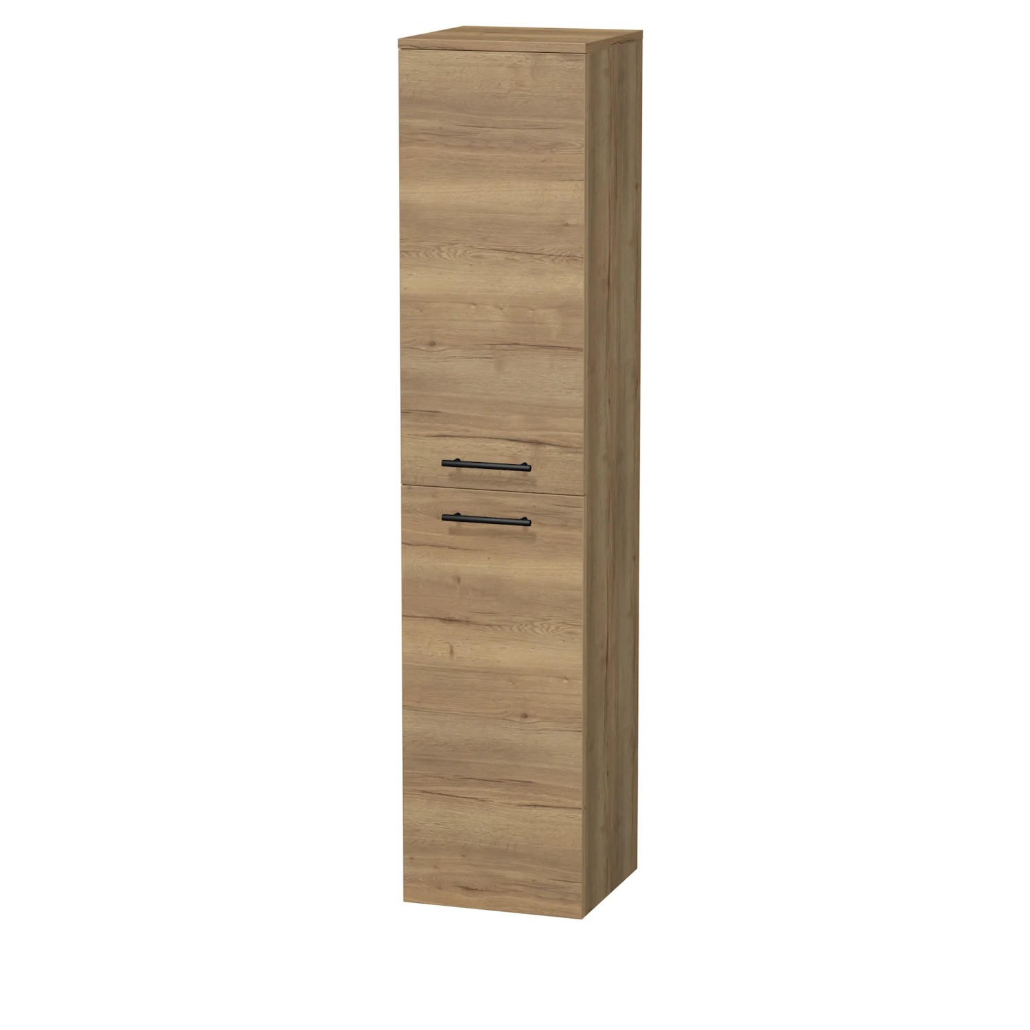 E-shop INTEDOOR Vysoká skriňa BEE, ľavá, úchyt čierny, 2dvere, kôš, š.35cm, dub Halifax