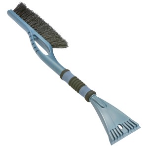 OBI snehová kefa so škrabkou na ľad, 59 cm, modrá, s mäkkou rukoväťou a gumovou lištou.