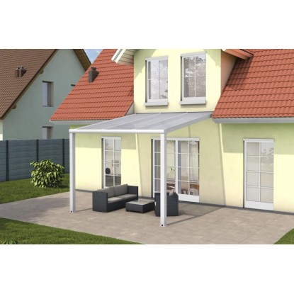 Gutta Pergola Terrassendach Pro biela/biely pruh. polykarbonát 4,102 x 4,06 cm