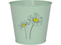 Kvetináč na bylinky lakované s potlačou, mätovo zelené, zinkový, 14,6 x 16 cm