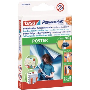 Tesa Powerstrips Poster, 20 kusov, na upevnenie plagátov a ľahkých predmetov bez stopy.